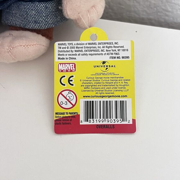 Marvel Toys Bean Bag Curious George in Overalls Plush Stuffed Animal 2005 w/ TAG - Picture 6 of 14